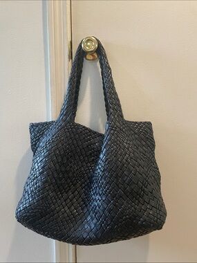 Falor Italia Black Woven Genuine Leather Large Tote Bag